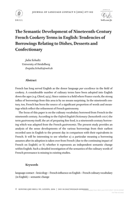 The Semantic Development of Nineteenth-Century French Cookery Terms in English: Tendencies of Borrowings Relating to Dishes, Desserts and Confectionary