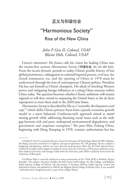 Harmonious Society” Rise of the New China