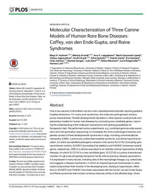 Molecular Characterization of Three Canine Models of Human Rare Bone Diseases: Caffey, Van Den Ende-Gupta, and Raine Syndromes