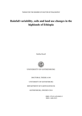 Rainfall Variability, Soils and Land Use Changes in the Highlands of Ethiopia