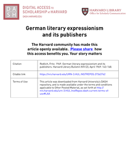 German Literary Expressionism and Its Publishers