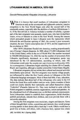 Lithuanian Music in America, 1870–1920