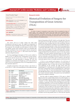 Historical Evolution of Surgery for Transposition of Great Arteries (TGA)