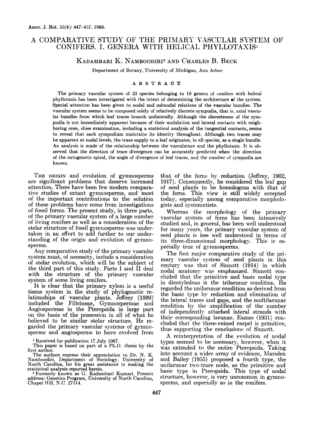 A Comparative Study of the Primary Vascular System Of