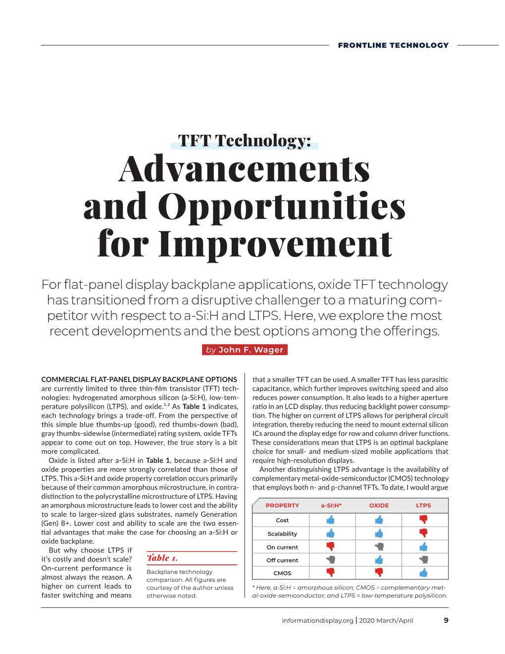 TFT Technology: Advancements and Opportunities for Improvement