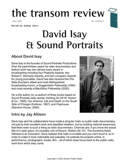 The Review: David Isay & Sound Portraits