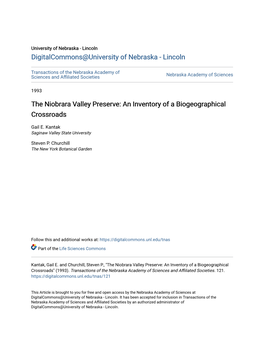 The Niobrara Valley Preserve: an Inventory of a Biogeographical Crossroads