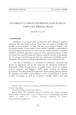 Feasibility Claims in the Debate Over Anarchy Versus the Minimal State