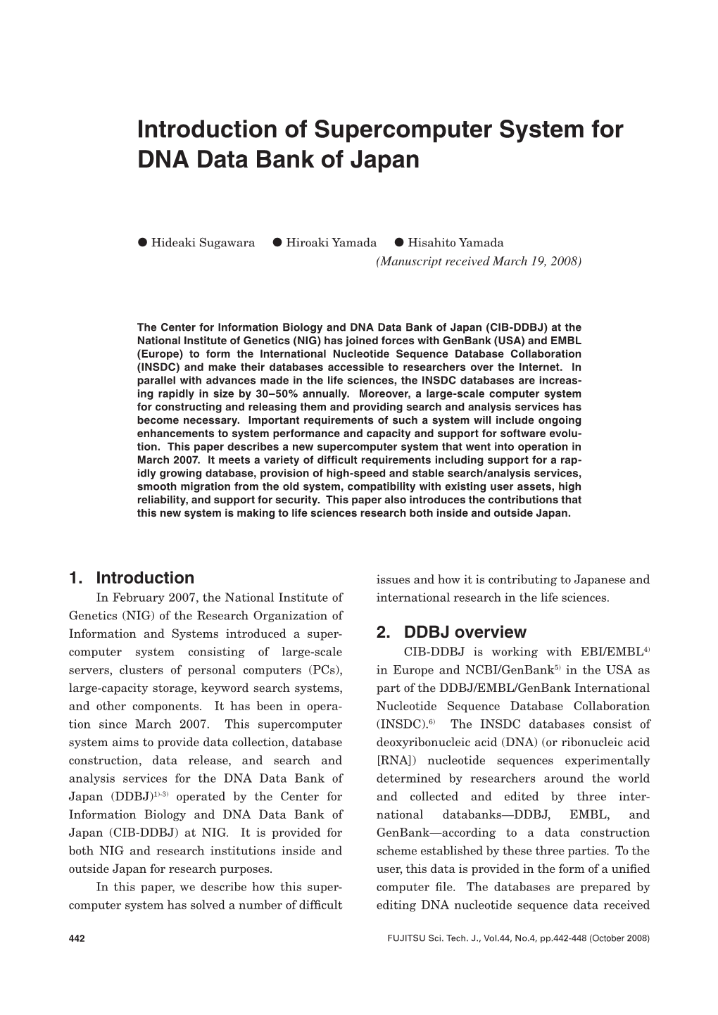 Introduction of Supercomputer System for DNA Data Bank of Japan