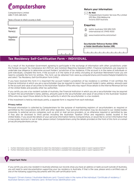 Tax Residency Self-Certification Form – INDIVIDUAL