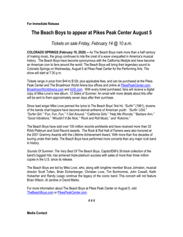 The Beach Boys to Appear at Pikes Peak Center August 5