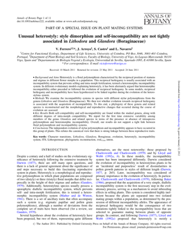 Unusual Heterostyly: Style Dimorphism and Self-Incompatibility Are Not Tightly Associated in Lithodora and Glandora (Boraginaceae)