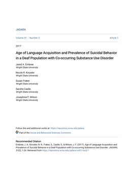 Age of Language Acquisition and Prevalence of Suicidal Behavior in a Deaf Population with Co-Occurring Substance Use Disorder