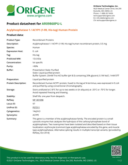 Acylphosphatase 1 / ACYP1 (1-99, His-Tag) Human Protein – AR09868PU-L | Origene