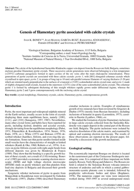 Genesis of Filamentary Pyrite Associated with Calcite Crystals