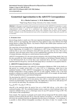 Geometrical Approximation to the Ads/CFT Correspondence