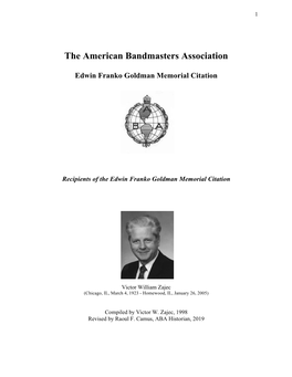 The American Bandmasters Association Edwin Franko Goldman Memorial Citation Recipients