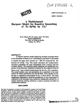 A Multichannel Harpoon Model for Reactive Quenching of Xe 5P56p by Cl2 *