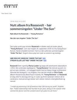 Nytt Album Fra Roosevelt – Hør Sommersingelen "Under the Sun"