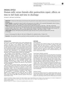 Human Milk Versus Formula After Gastroschisis Repair: Effects on Time to Full Feeds and Time to Discharge