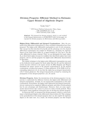 Division Property: Eﬃcient Method to Estimate Upper Bound of Algebraic Degree