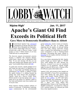 Apache's Giant Oil Find Exceeds Its Political Heft