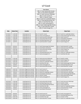 U7 Coed Schedule