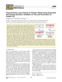 Thermal Atomic Layer Etching of Titanium Nitride Using Sequential, Self-Limiting Reactions: Oxidation to Tio2 and Fluorination T