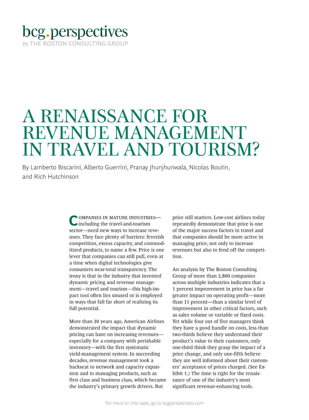 A Renaissance Revenue Management in Travel and Tourism?