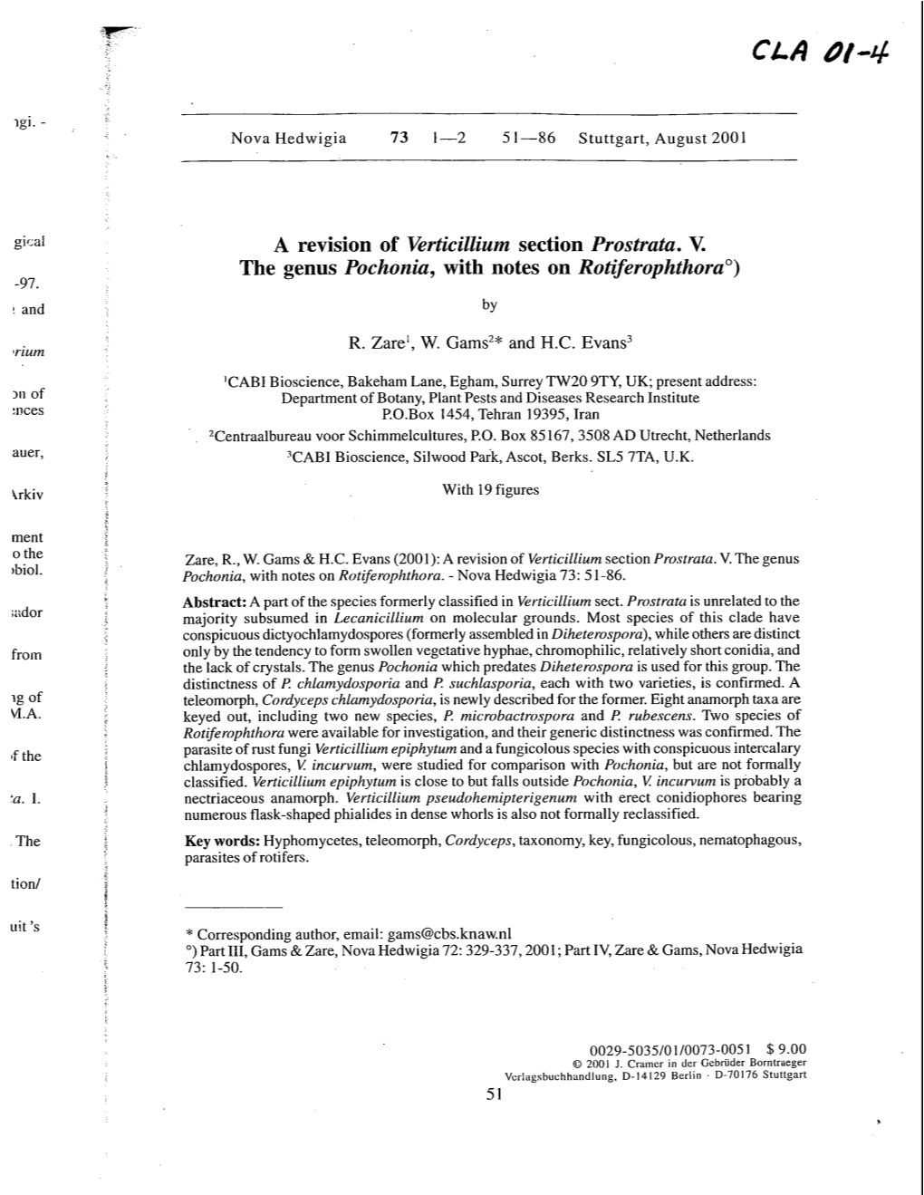 A Revision of Verticillium Section Prostrata. V. the Genus Pochonia, with Notes on Rotiferophthorao) -97