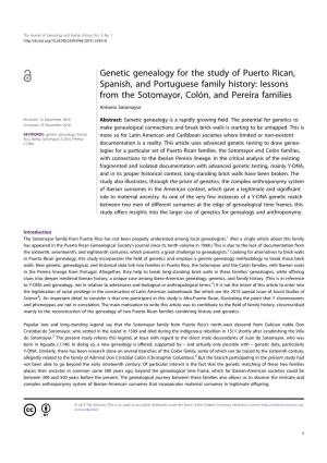 Genetic Genealogy for the Study of Puerto Rican, Spanish, and Portuguese Family History: Lessons from the Sotomayor, Colón, and Pereira Families
