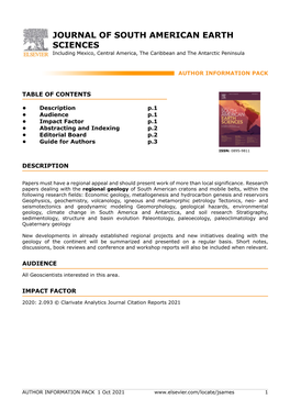 JOURNAL of SOUTH AMERICAN EARTH SCIENCES Including Mexico, Central America, the Caribbean and the Antarctic Peninsula