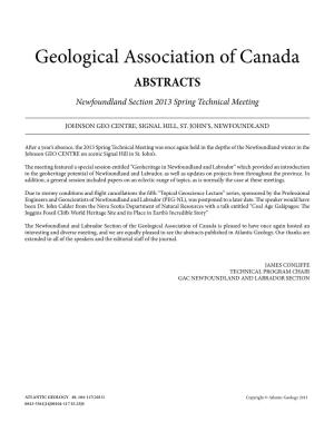 Geological Association of Canada ABSTRACTS Newfoundland Section 2013 Spring Technical Meeting