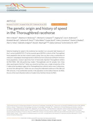 The Genetic Origin and History of Speed in the Thoroughbred Racehorse