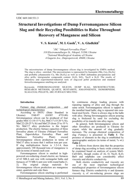 Structural Investigations of Dump Ferromanganese Silicon Slag and Their Recycling Possibilities to Raise Throughout Recovery of Manganese and Silicon