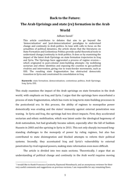 The Arab Uprisings and State (Re) Formation in the Arab World