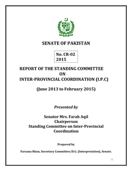 Senate of Pakistan Report of the Standing Committee on Inter-Provincial Coordination