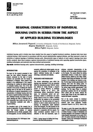 Regional Characteristics of Individual Housing Units in Serbia from the Aspect of Applied Building Technologies