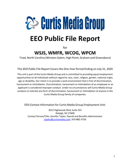 EEO Public File Report for WSJS, WMFR, WCOG, WPCM Triad, North Carolina (Winston Salem, High Point, Graham and Greensboro)