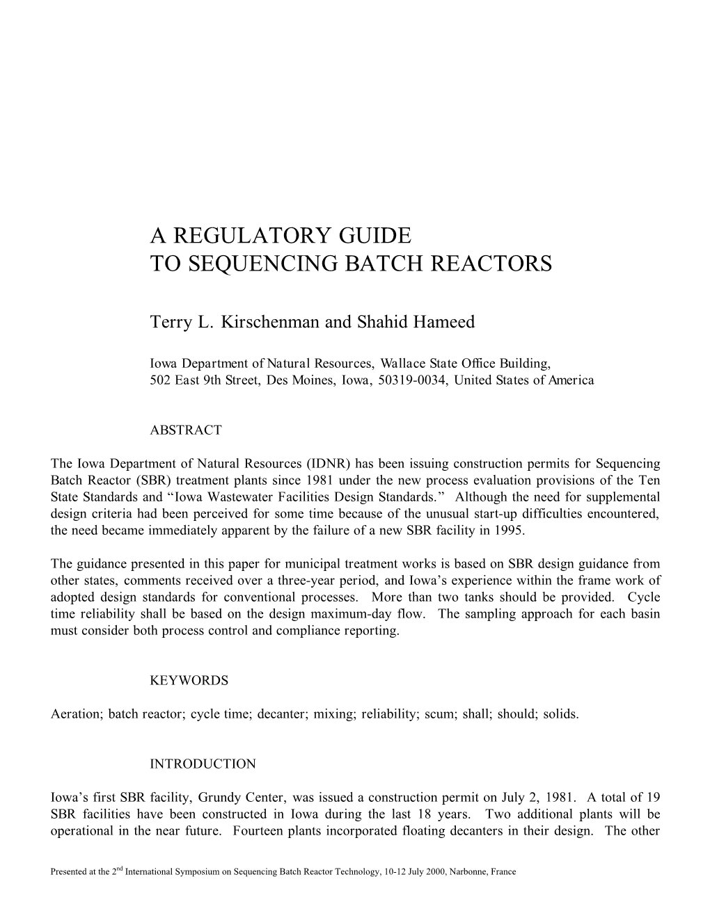 A Regulatory Guide to Sequencing Batch Reactors