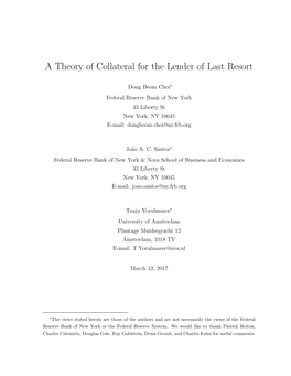 A Theory of Collateral for the Lender of Last Resort