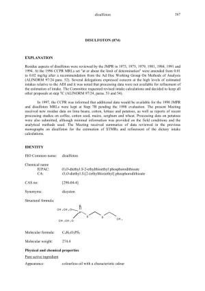 (074) EXPLANATION Residue Aspects of Disulfoton Were Reviewed