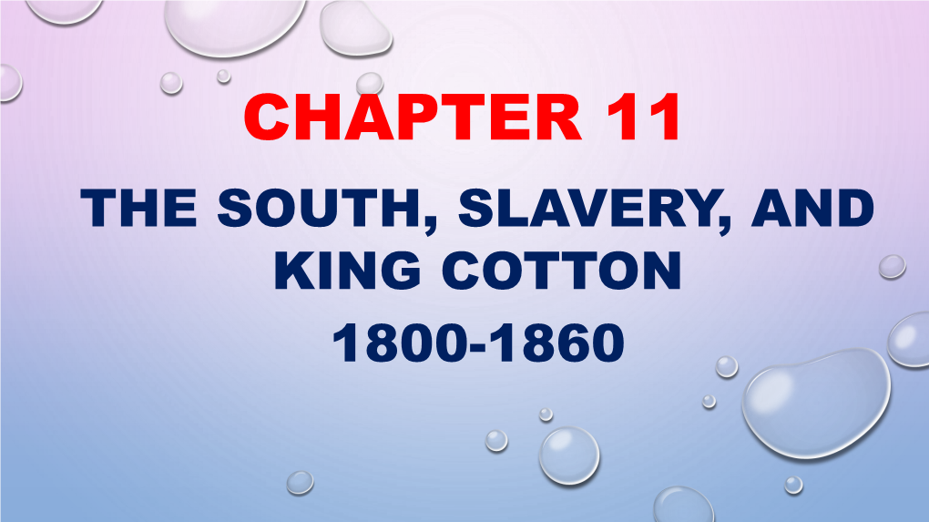 CHAPTER 11 the SOUTH, SLAVERY, and KING COTTON 1800-1860 Objective