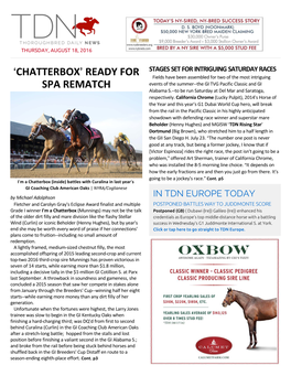 Chatterbox= Ready for Spa Rematch