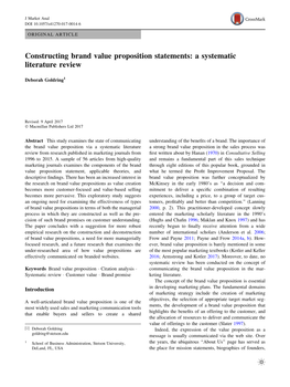 Constructing Brand Value Proposition Statements: a Systematic Literature Review