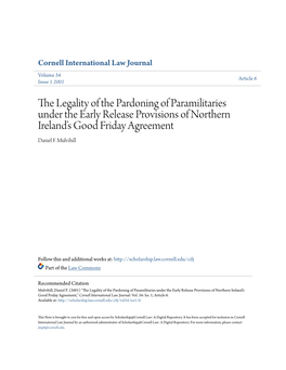 The Legality of the Pardoning of Paramilitaries Under the Early Release Provisions of Northern Ireland’S Good Friday Agreement Daniel F