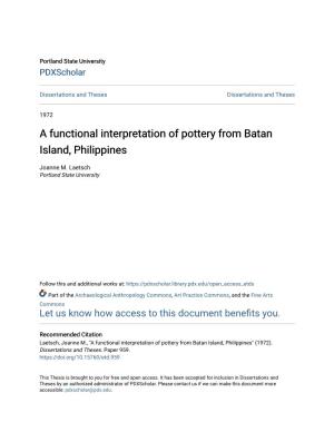 A Functional Interpretation of Pottery from Batan Island, Philippines