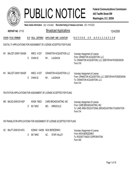 Broadcast Applications 12/4/2009