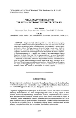 Preliminary Checklist of the Cephalopods of the South China Sea