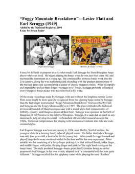 Foggy Mountain Breakdown”—Lester Flatt and Earl Scruggs (1949) Added to the National Registry: 2004 Essay by Brian Bader